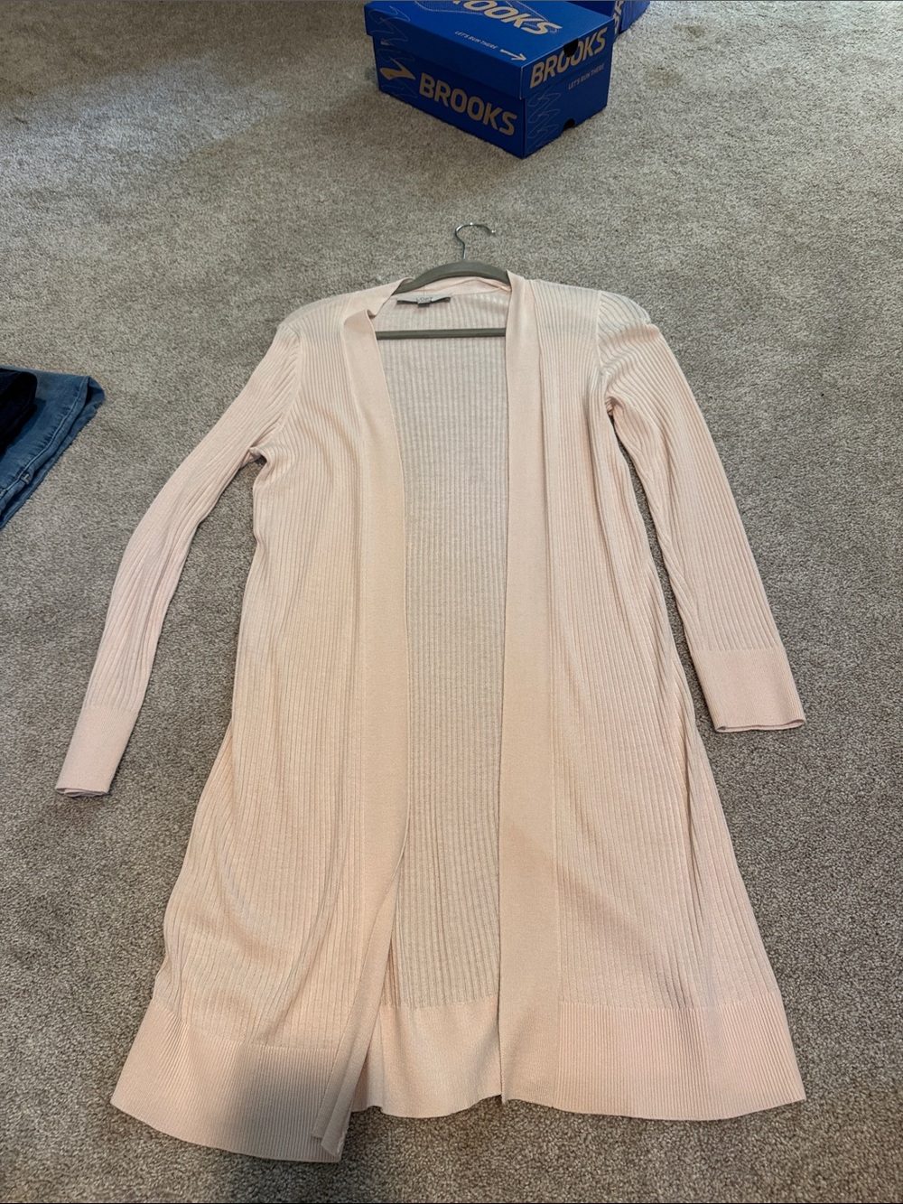 LOFT Blush Open-Front Ribbed Long Cardigan